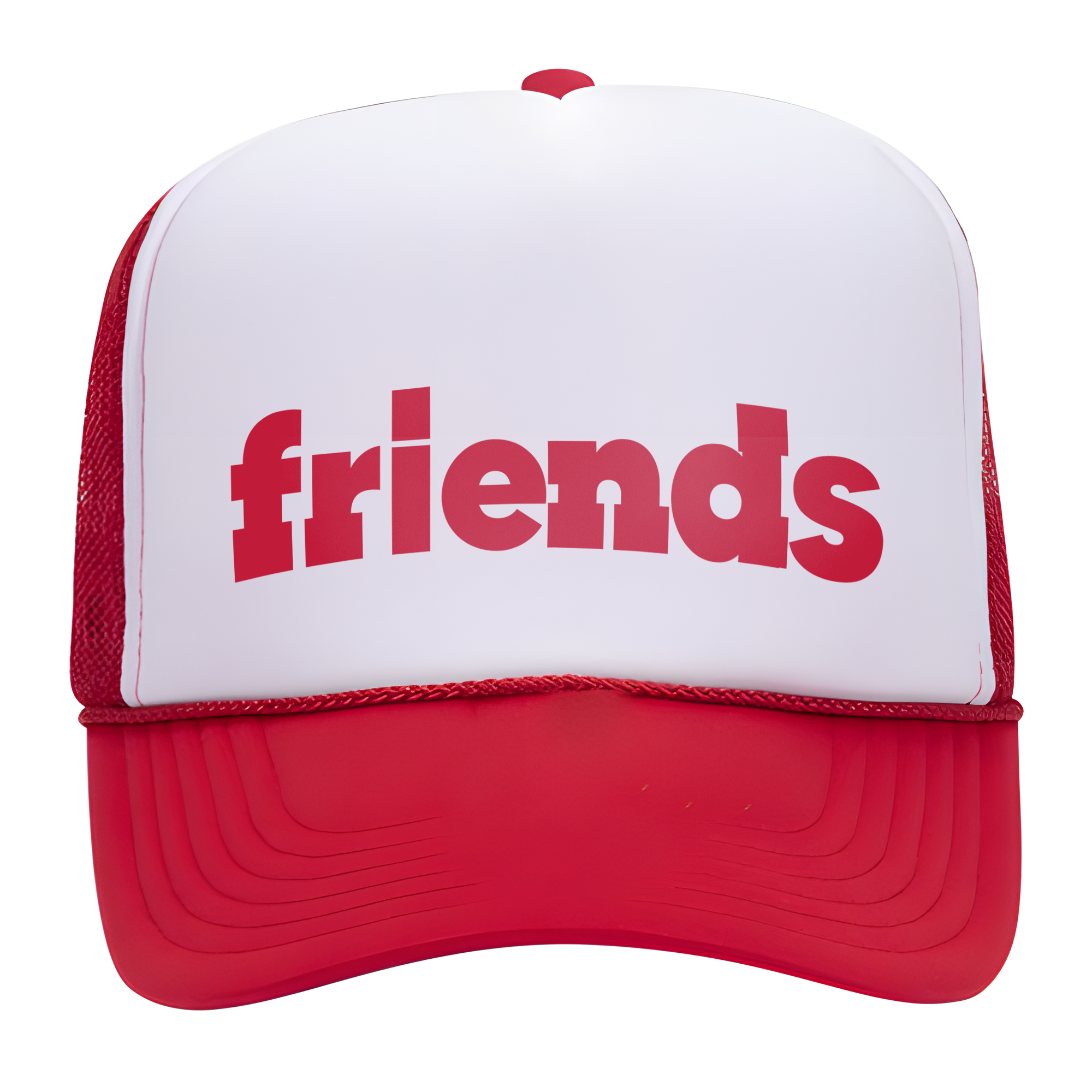 Red and white Friends trucker hat