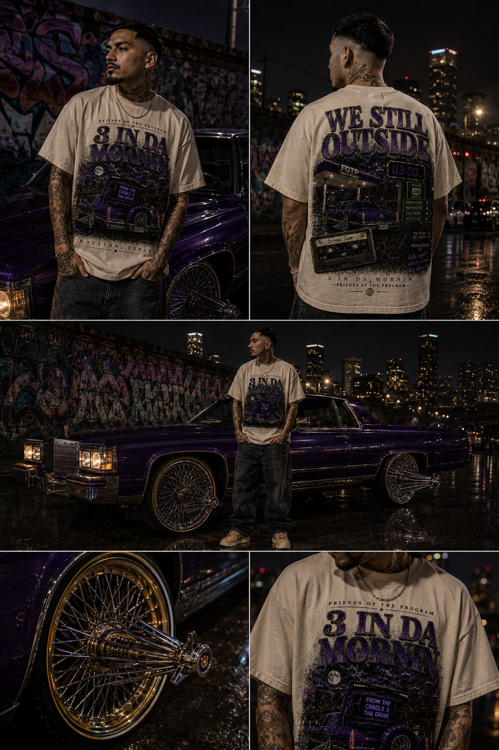 Cream 3 In Da Mornin drop shoulder tee editorial collage
