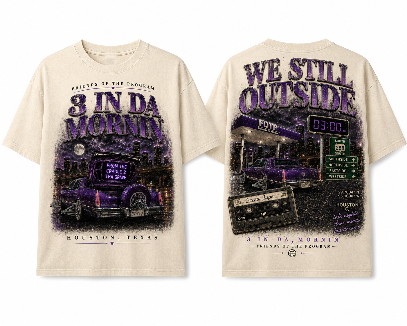 Cream 3 In Da Mornin drop shoulder tee mockup