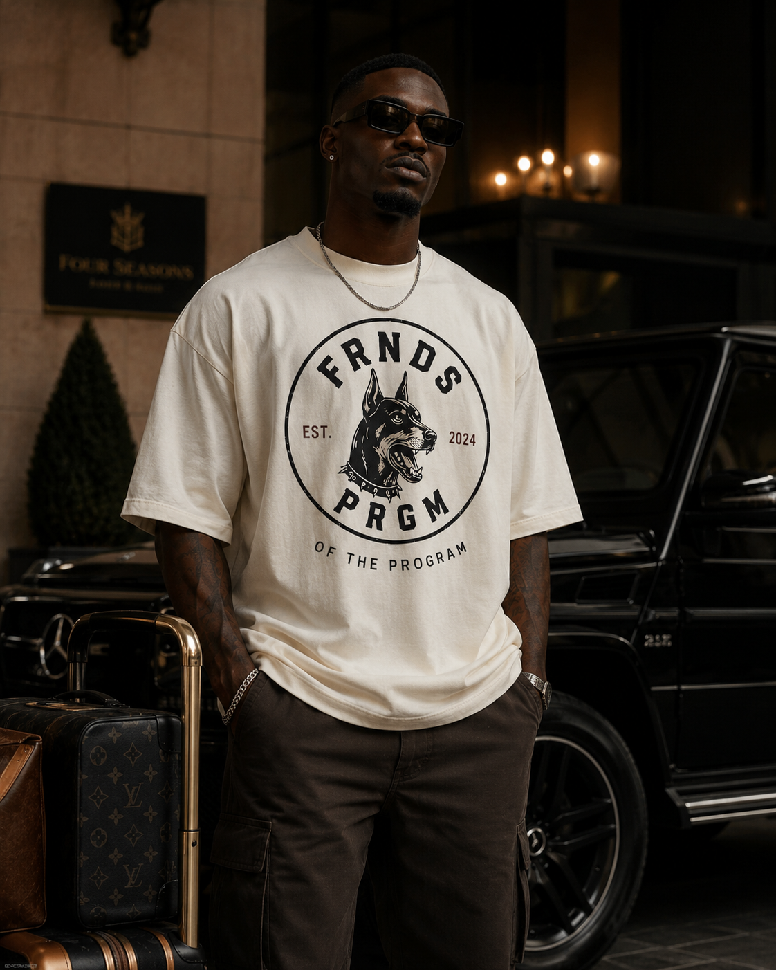 Man's Best Friend cream tee editorial