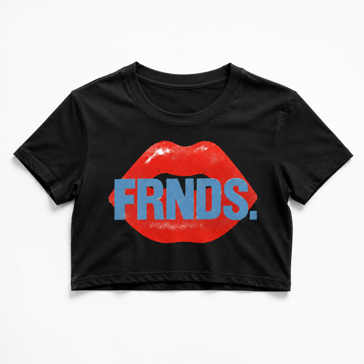 Black FRNDS lips crop top flat lay