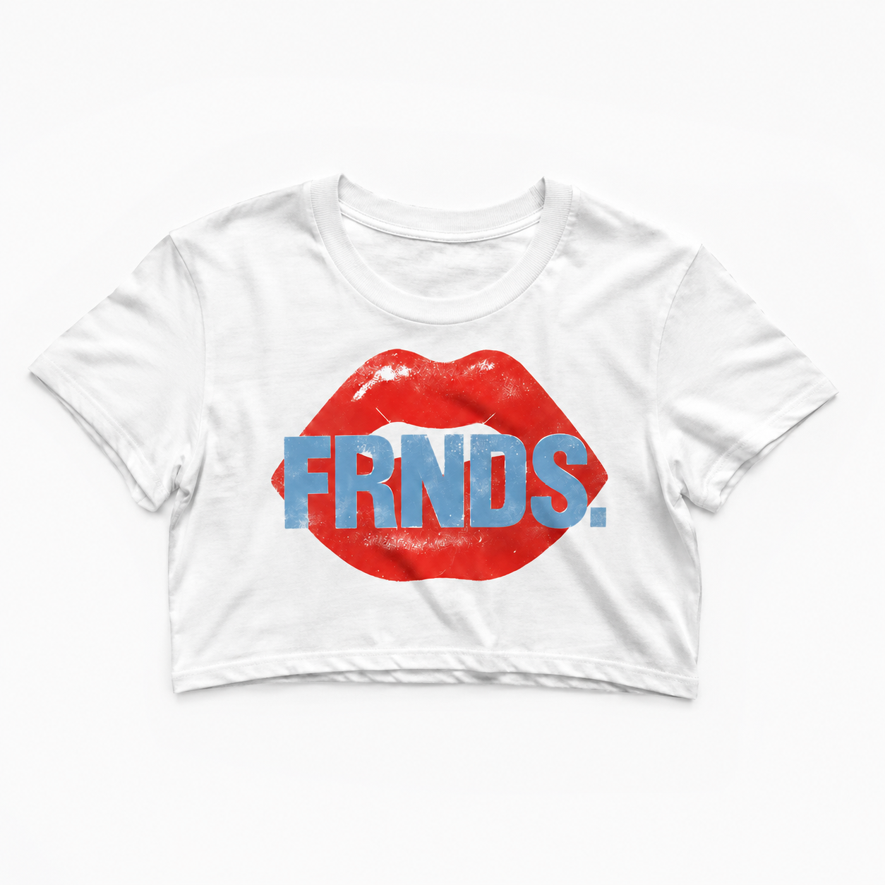 White FRNDS lips crop top flat lay