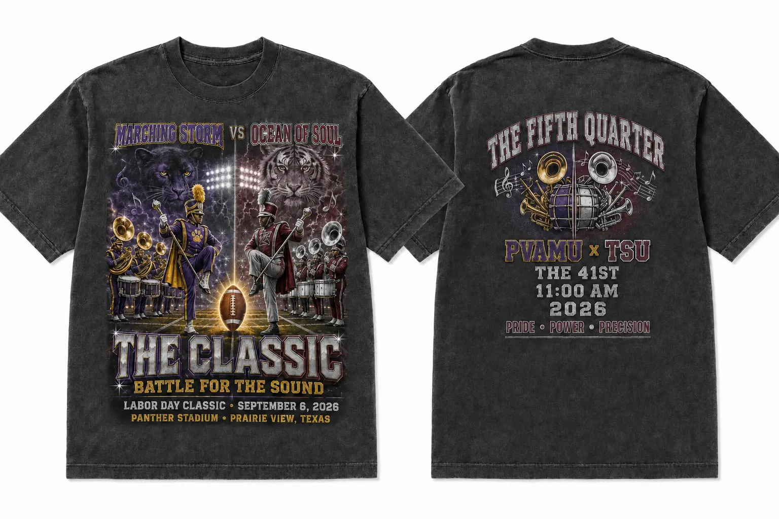 Battle for the Sound washed charcoal T-shirt, front and back