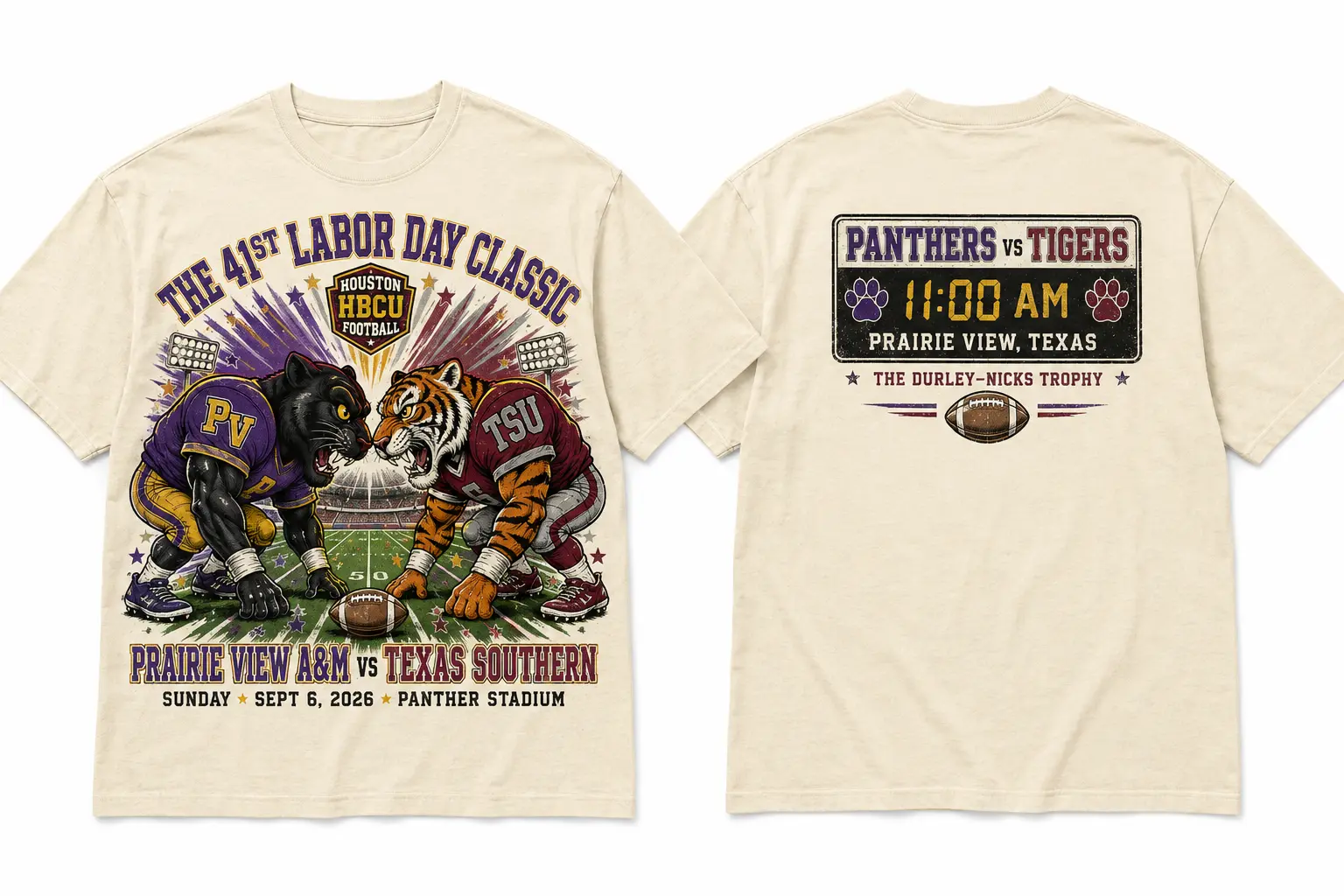 Championship Showdown vintage cream T-shirt, front and back