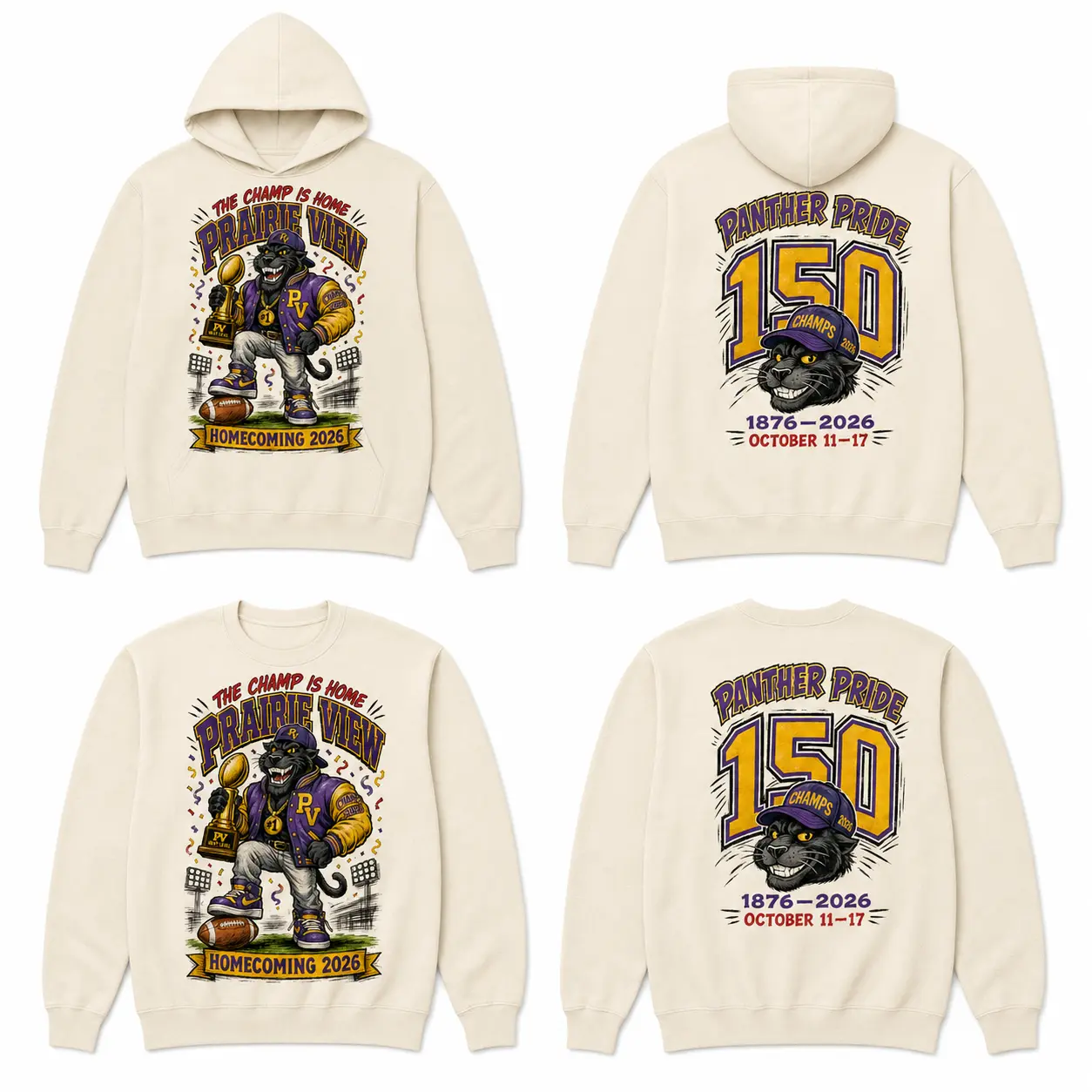 The Champ Is Home cream long sleeve, crewneck and hoodie options