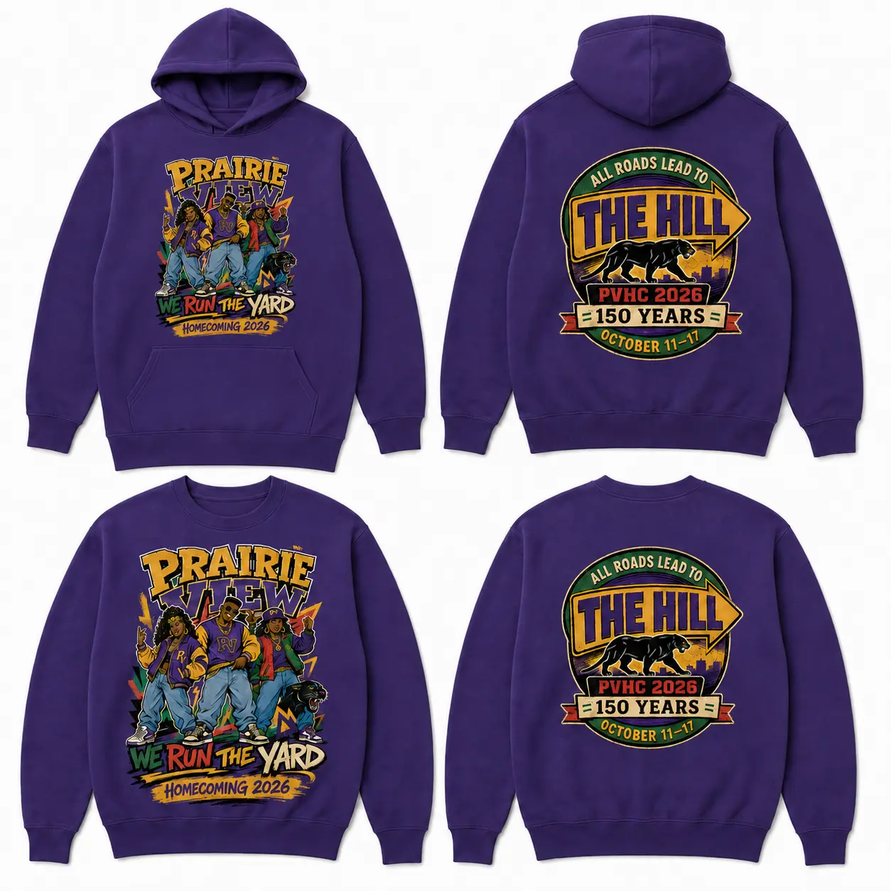 We Run the Yard purple long sleeve, crewneck and hoodie options