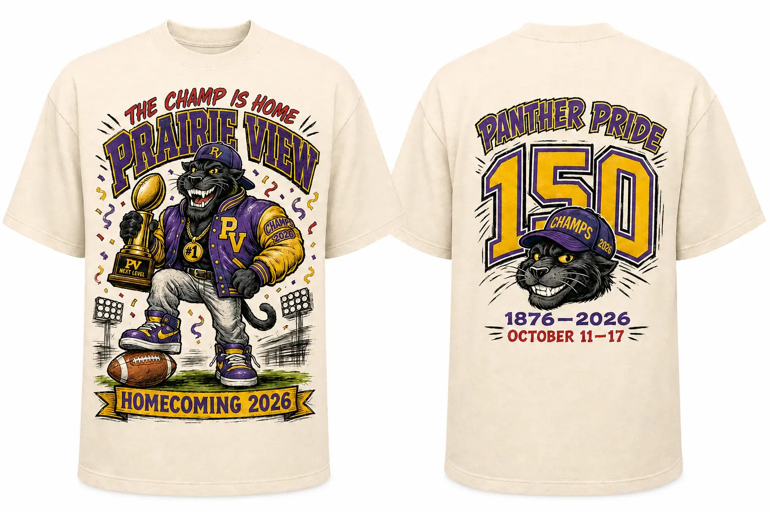 The Champ Is Home vintage cream T-shirt, front and back