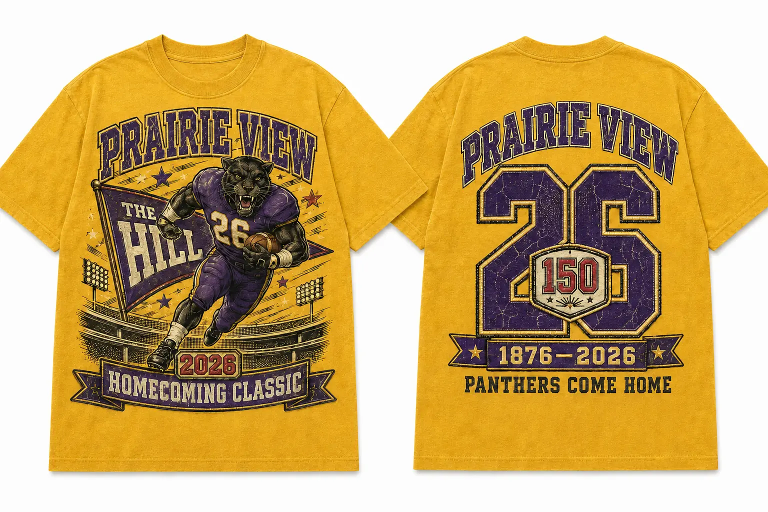 Homecoming Classic washed gold T-shirt, front and back