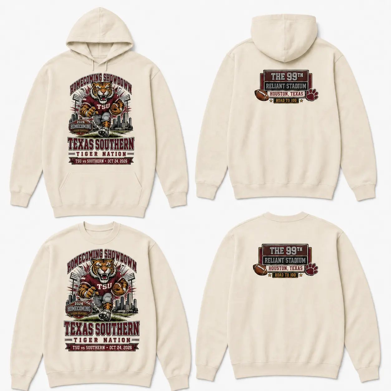 Homecoming Showdown cream long sleeve, crewneck and hoodie options