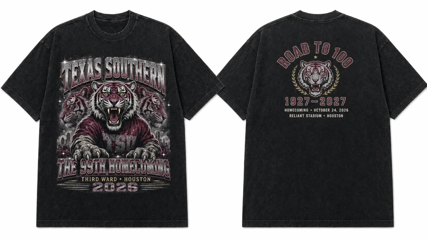 The 99th Homecoming washed black T-shirt, front and back