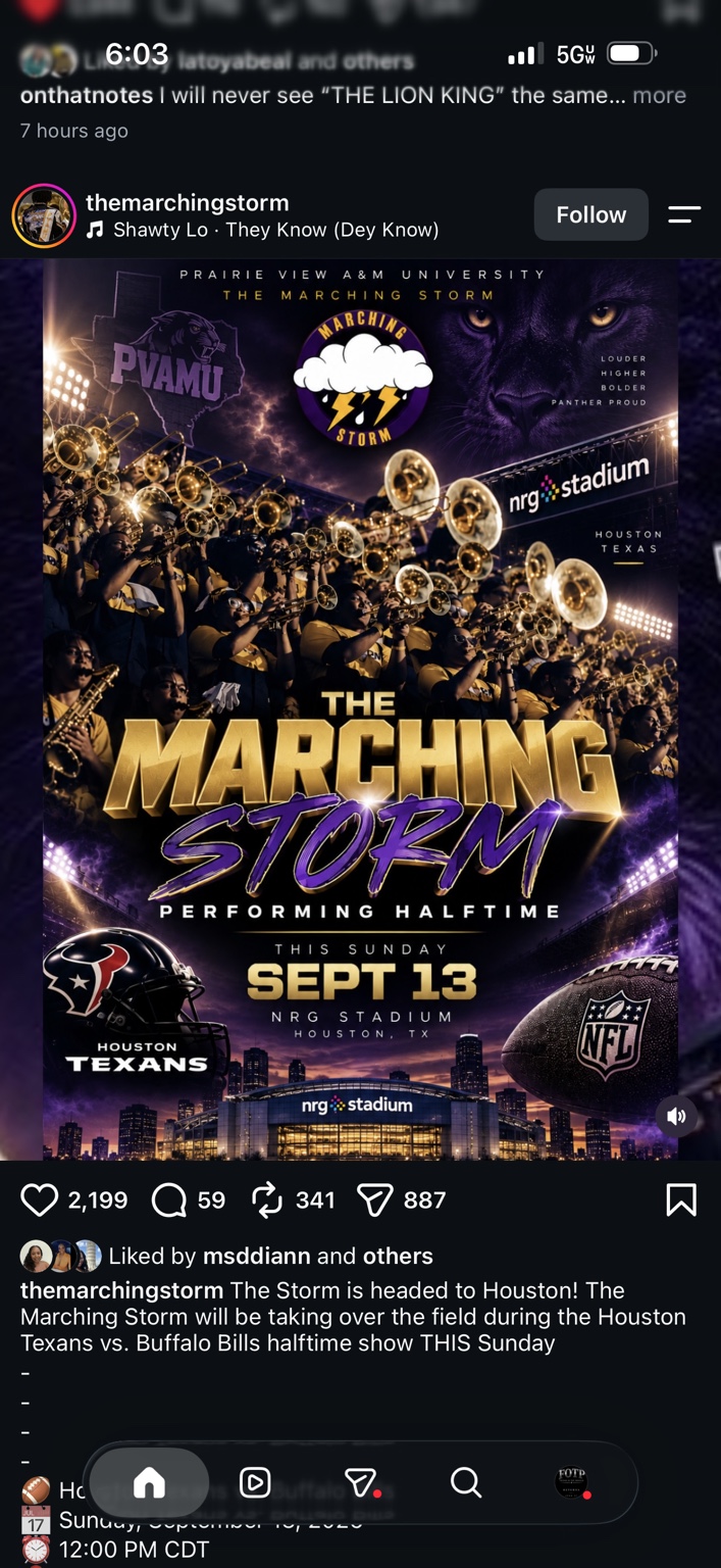 Prairie View A&M Marching Storm Texans halftime performance announcement