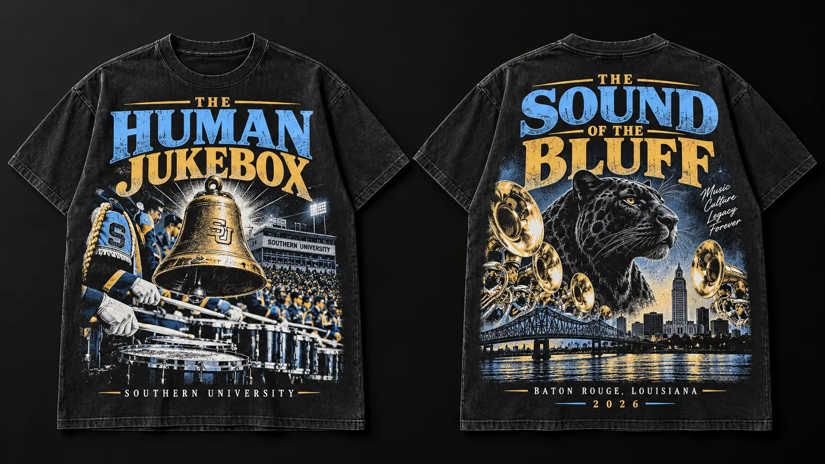 The Human Jukebox washed black Southern-inspired T-shirt, front and back