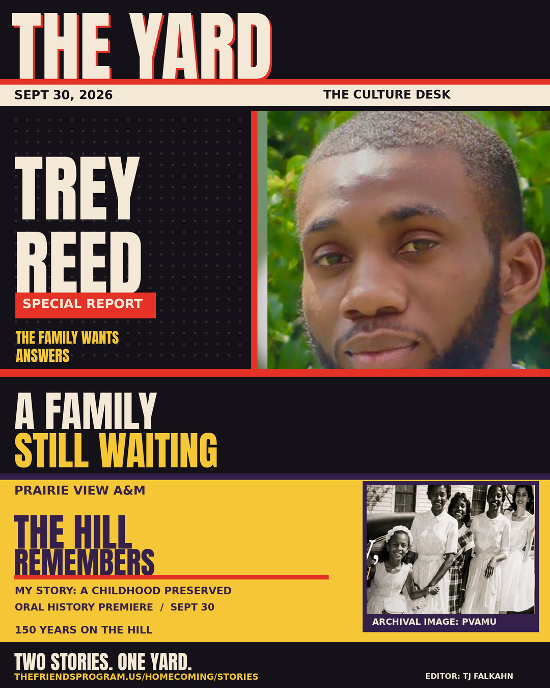The Yard September 30 cover: Trey Reed, A Family Still Waiting; Prairie View A&M, The Hill Remembers